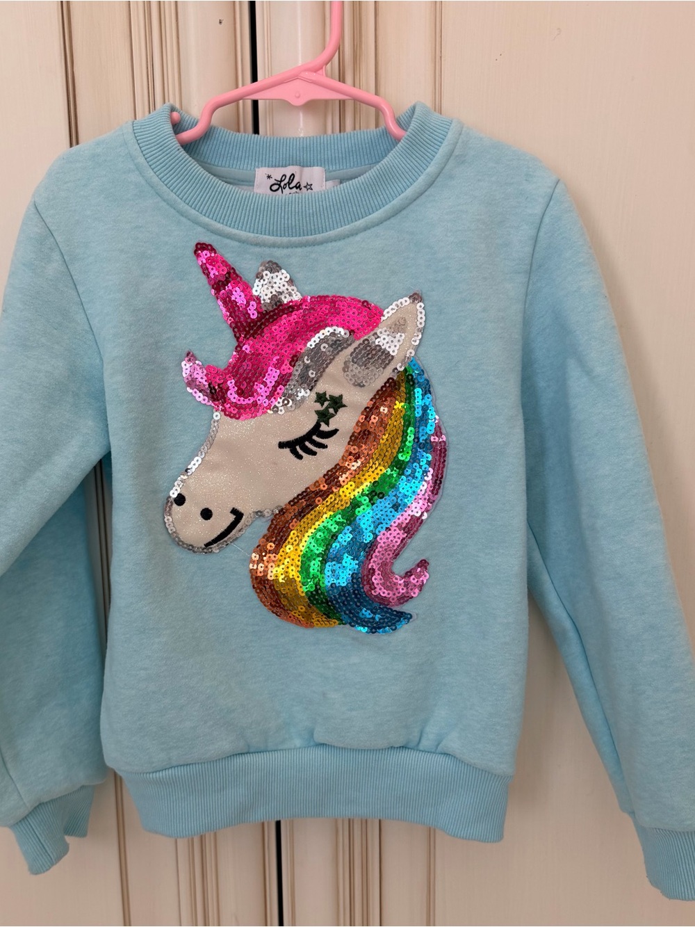 lola Light Blue Sequin Rainbow Unicorn Sweatshirt